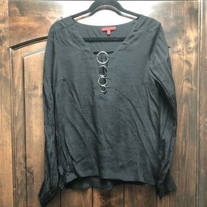 Black Shirt with Silver Rings in Front. Very Sheer